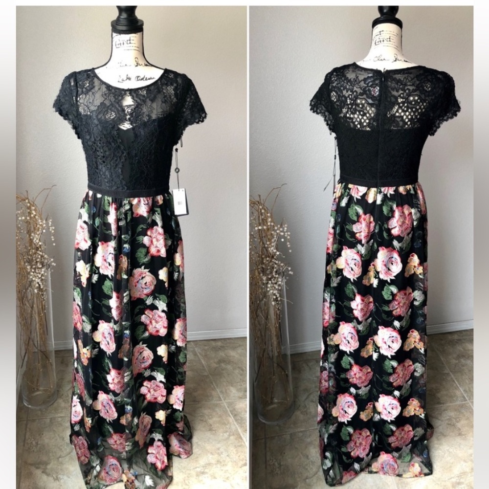 Adrianna Papell NWT Floral Lace Black Evening Dress 6